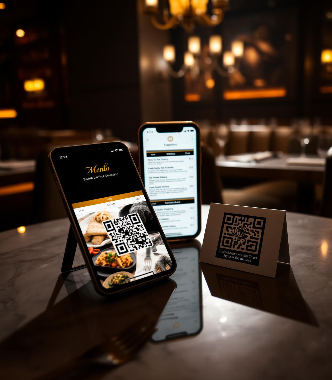 Digital QR menu preview — smartphone showing a restaurant menu next to a QR code